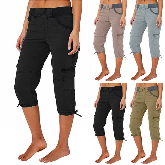 Daiosportswear Womens Cargo Capris Summer Cropped Linen Low Rise Drawstring Cotton Bermuda Shorts,Shorts for Women