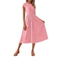 thumbnail image 1 of Daiosportswear Womens Casual Cap Sleeve Midi Dress Crewneck Swing Flowy Empire Waist Long Dress , Women'S Short-Sleeved Sundress Pink S(S), 1 of 6