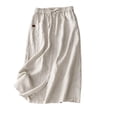 thumbnail image 1 of Daiosportswear Womens Cotton Linen Skirts A-Line High Elastic Waist Skirt with Slit,Skirts for Women Beige XXL(XXL), 1 of 3