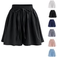 thumbnail image 1 of Daiosportswear Womens Linen Shorts Summer Ruffle High Waisted Wide Leg Drawstring Beach Pleated Lounge Short with Pockets,Shorts for Women, 1 of 5