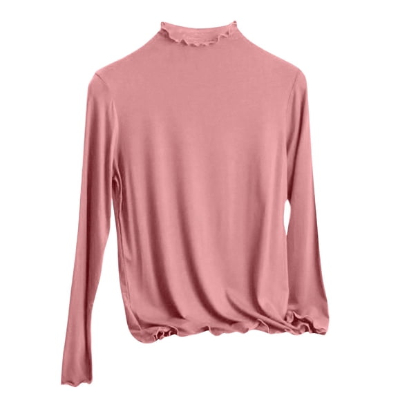 Daiosportswear Womens Long Sleeve Shirts Mock Neck Basic Slim Fitted Tops Lightweight Stretch Base Layer T-Shirt Pink XL(XL)