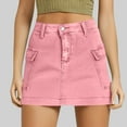 thumbnail image 1 of Daiosportswear Womens Mini Cargo Skirts Y2K Low Waist Button Bodycon Denim Skirt Vintage Jean Skirts with Pockets Pink XL(XL), 1 of 6