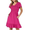 thumbnail image 1 of Daiosportswear Womens Plus Size V Neck Ruffle Midi Dress Summer Casual Flowy Tiered Dresses with Pockets,Women'S Short-Sleeved Dress Hot Pink 12(XXL), 1 of 5
