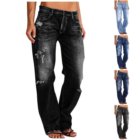 Daiosportswear Womens Straight Leg Jeans Button Down Low Rise Ripped Jeans Plus Size Boyfriend Distressed Denim Pants with Pockets,pants for women Light Blue XL(XL)