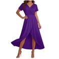 thumbnail image 1 of Daiosportswear Womens Summer Chiffon Short Slit Sleeve V Neck Ruffled Wrap Wedding Bridesmaid Long Maxi Dresses for Women Summer,Women'S Short-Sleeved Dress Purple XXL(XXL), 1 of 7