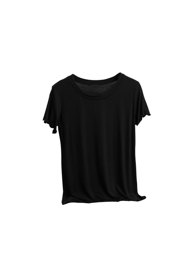 Womens Summer Short Sleeve Tops High Low Loose Casual Basic T-Shirt Black 8(L)