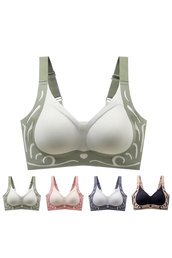 Womens Super Gather Bra Wireless Push-Up Bra, Anti Sagging Wireless Push Up Bras Pink XL(XL)