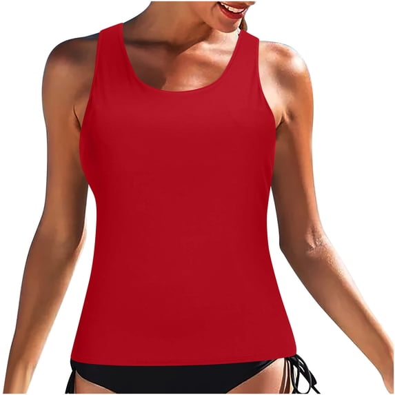 Daiosportswear Womens Tankini Top Only Ruched Tummy Control Bathing Suit Top Modest Swim Tank Top No Bottom,Swimwear for Women Red M(M)