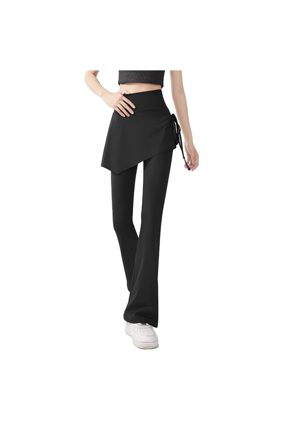Womens Yoga Pants 2 in 1 Stretch Hip-Lifting Flared Wide-Leg Tennis Leggings Workout Gym Skirt Tights Trousers,Pants for Women Black M(M)