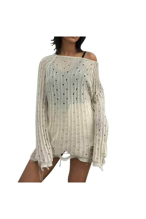 Womens off the Shoulder Crochet Knit Sweater Fall Winter Trendy Lightweight Boat Neck Pullover Top,Cover-Up for Women White XXL(XXL)