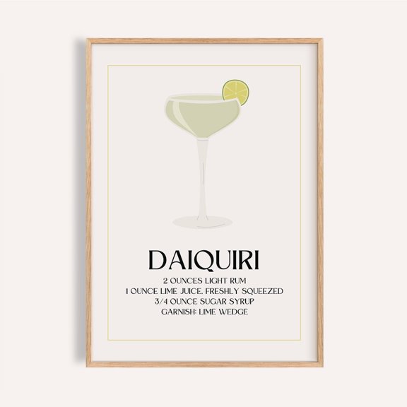 Daiquiri Cocktail Print Minimalist Lime Kitchen Art, Unframed Canvas 8x10in