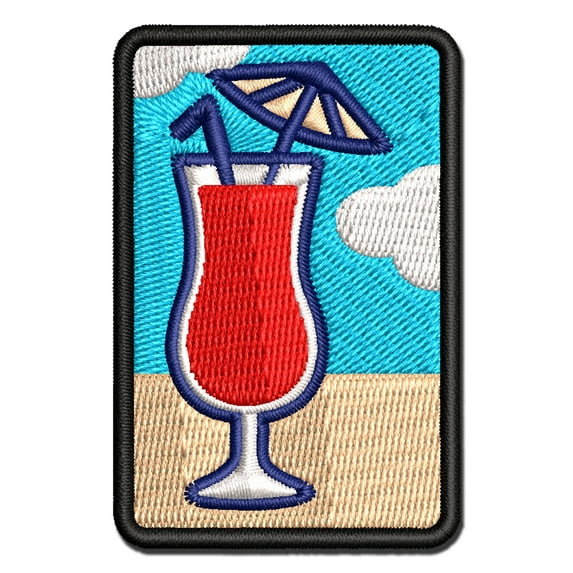 Daiquiri Cocktail Umbrella Drink Applique Multi-Color Embroidered Iron-On Patch - 2.0 Inch Mini
