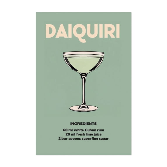 Daiquiri - Santiago de Cuba Cuba Illustration Cocktail Vintage Poster Typography Bar Kitchen Decor Minimalist Pastel Unframed Wall Art Print 12 x 18 inches