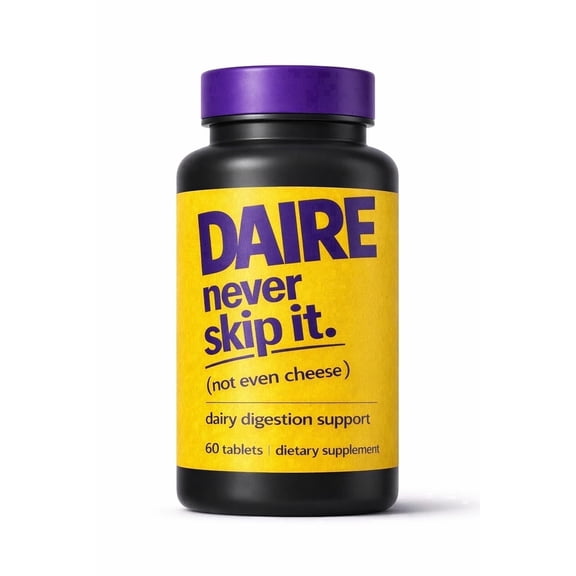 Daire Lactase Enzyme Tablets for Lactose Intolerance - Fast Acting Lactose Intolerance Pills for Dairy Relief - Take Before Eating Dairy, Milk, Cheese & Ice Cream - 60 Tablets