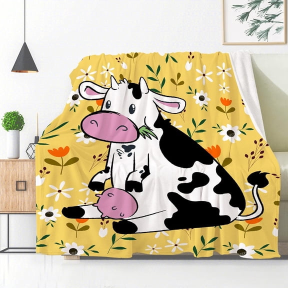 Dairy Cattle Blanket, Milk Cow Blanket Plush for Baby Women men Gifts, Ultral Soft Lightweight Cozy Flower Floral Yellow Flannel Fleece Suit for Sofa, Couch, Bed, 40"x30" XS for Pets/Teenagers