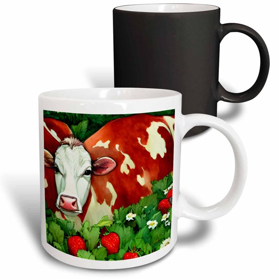 3drose, Dairy Cow in the Strawberry Patch, 11oz Magic Transforming Mug