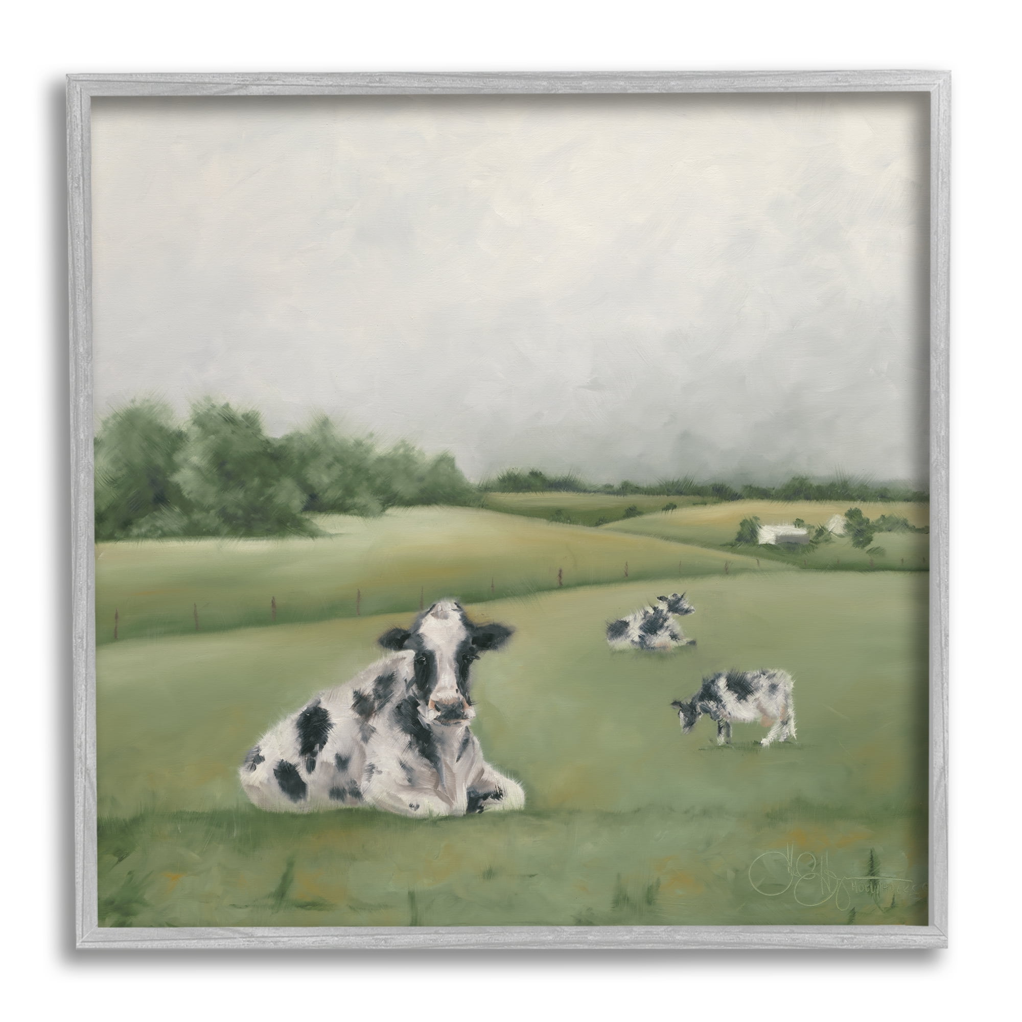 Dairy Cows Grazing in Rolling Green Field Farms Landscape Framed Art Print Wall Art, 17x17