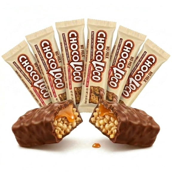 Dairy Free Crispy Chocolate Bar with Nougat Vegan, Gluten Free, Kosher Parve Chocolate Candy Bar Tastes Like Milk Chocolate Choco Loco Snack Bars (6)