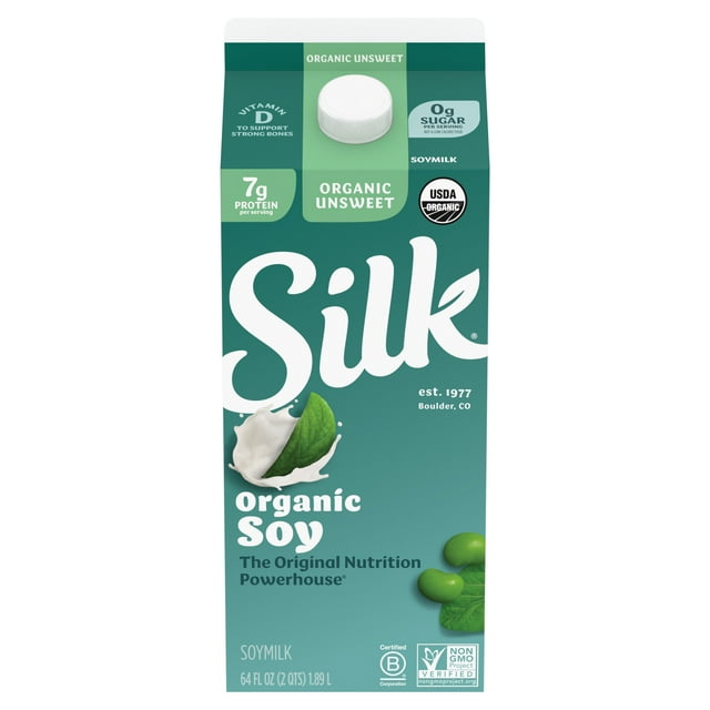Dairy Free, Gluten Free, Unsweet Organic Soy Milk, 64 fl oz Half Gallon