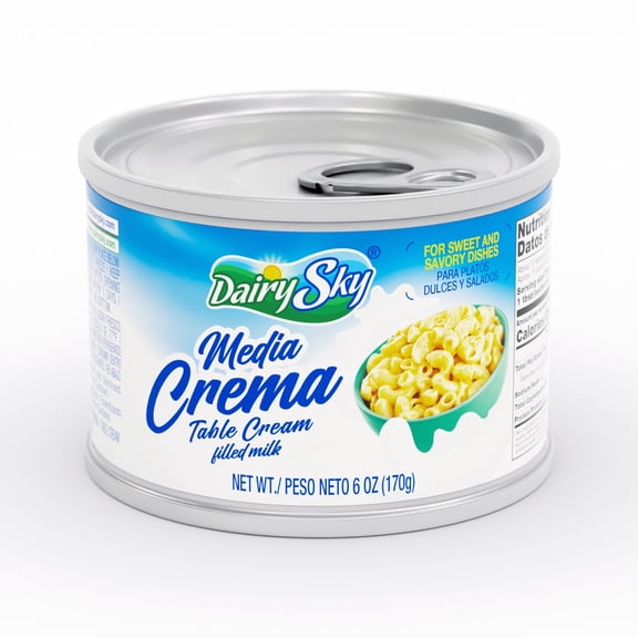 DairySky Media Crema Table Cream 6oz – Shelf-Stable Mexican Cooking Cream, Filled Milk, Tin – Ideal for Sauces, Pasta, Baking & Desserts