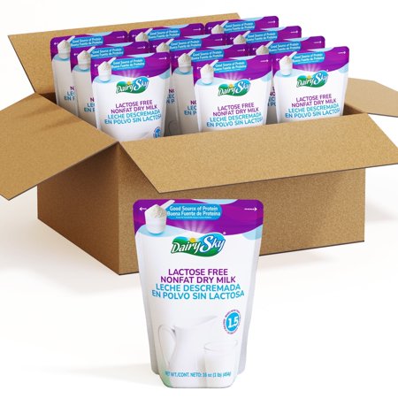 DairySky Lactose-Free Nonfat Dry Milk Powder, Plain Flavor, 16 oz, Shelf-Stable, Gluten-Free, Non-GMO, Kosher, pack of 12