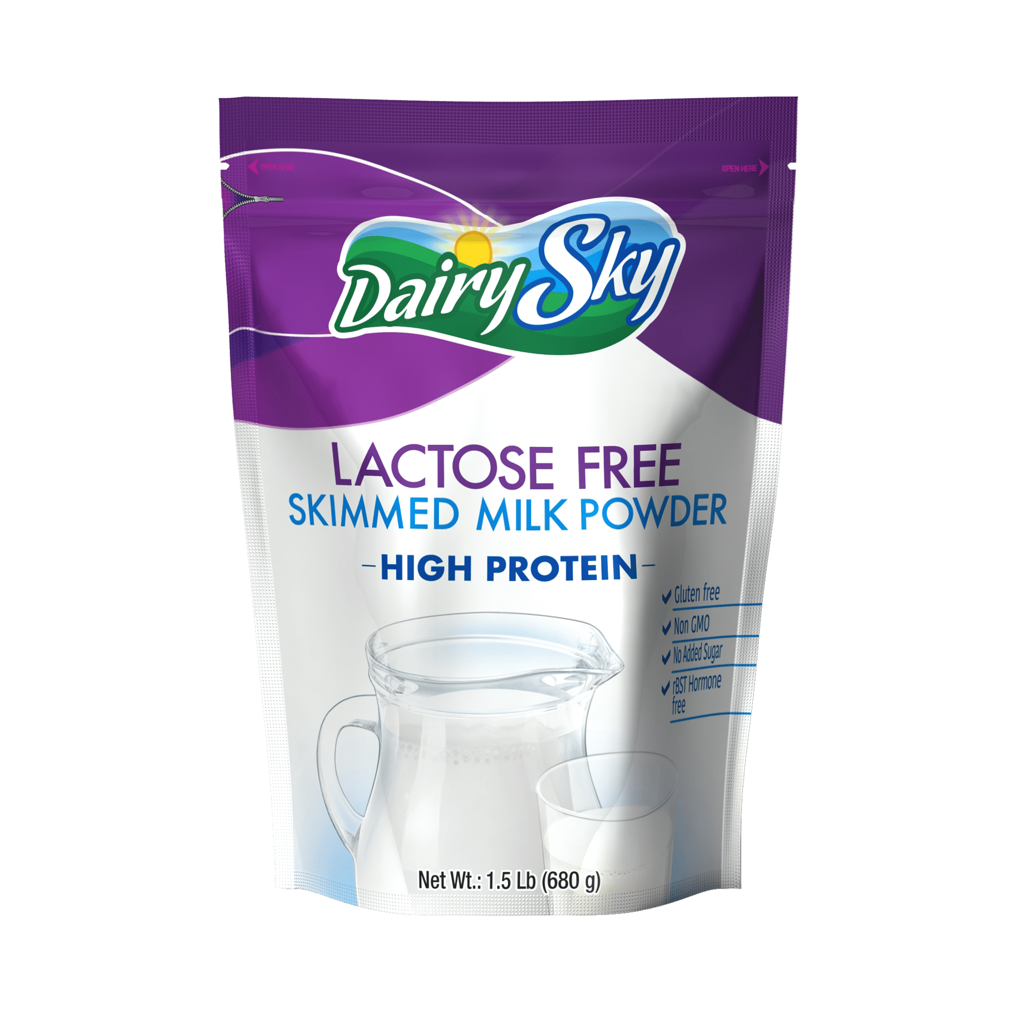 DairySky Lactose Free Powdered Milk 24oz - Skim Milk Powder, Non GMO Fat Free for Baking & Coffee, Kosher with Protein & Calcium Dry Milk Lactose Free| Great Substitute for Liquid Milk | RBST Hormone-