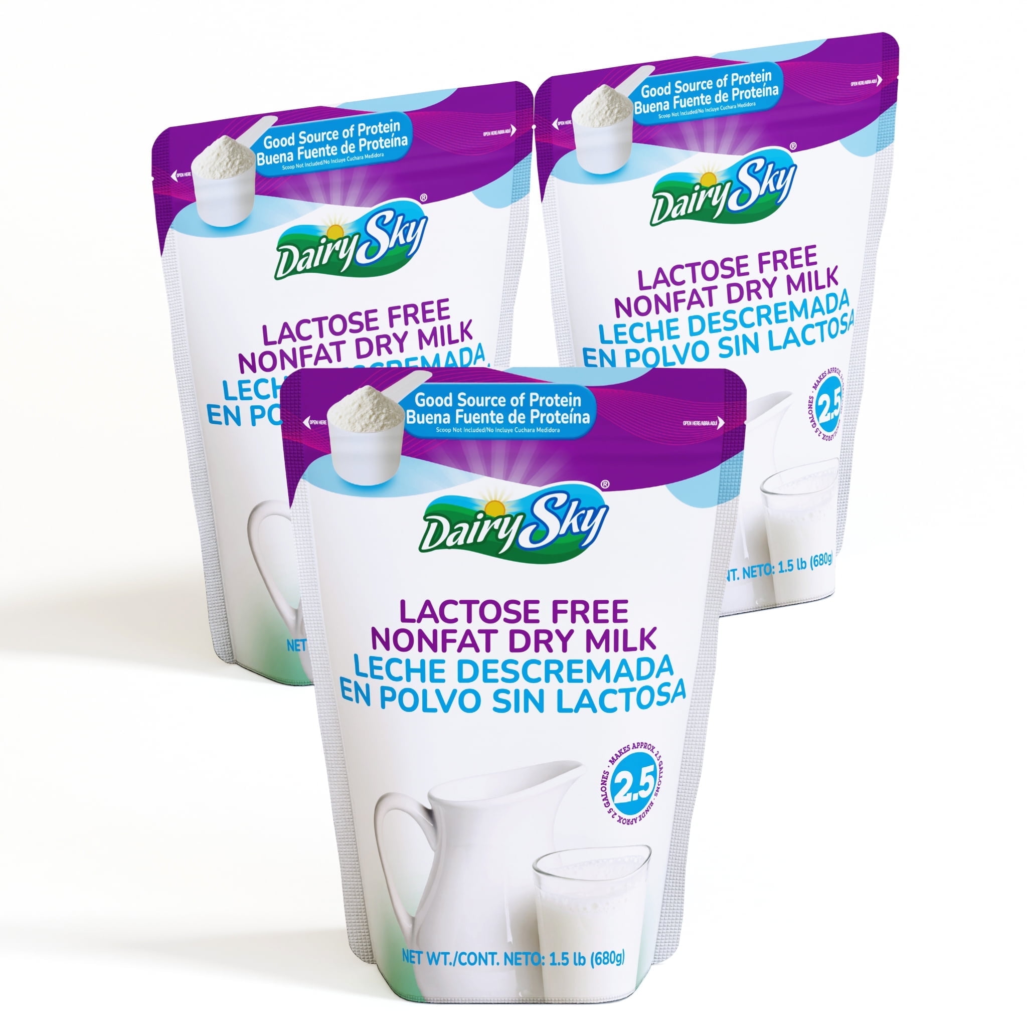 DairySky Lactose-Free Skim Milk Powder, Fat-Free, Non-GMO, Kosher, Protein & Calcium, 24 oz, 3-Pack