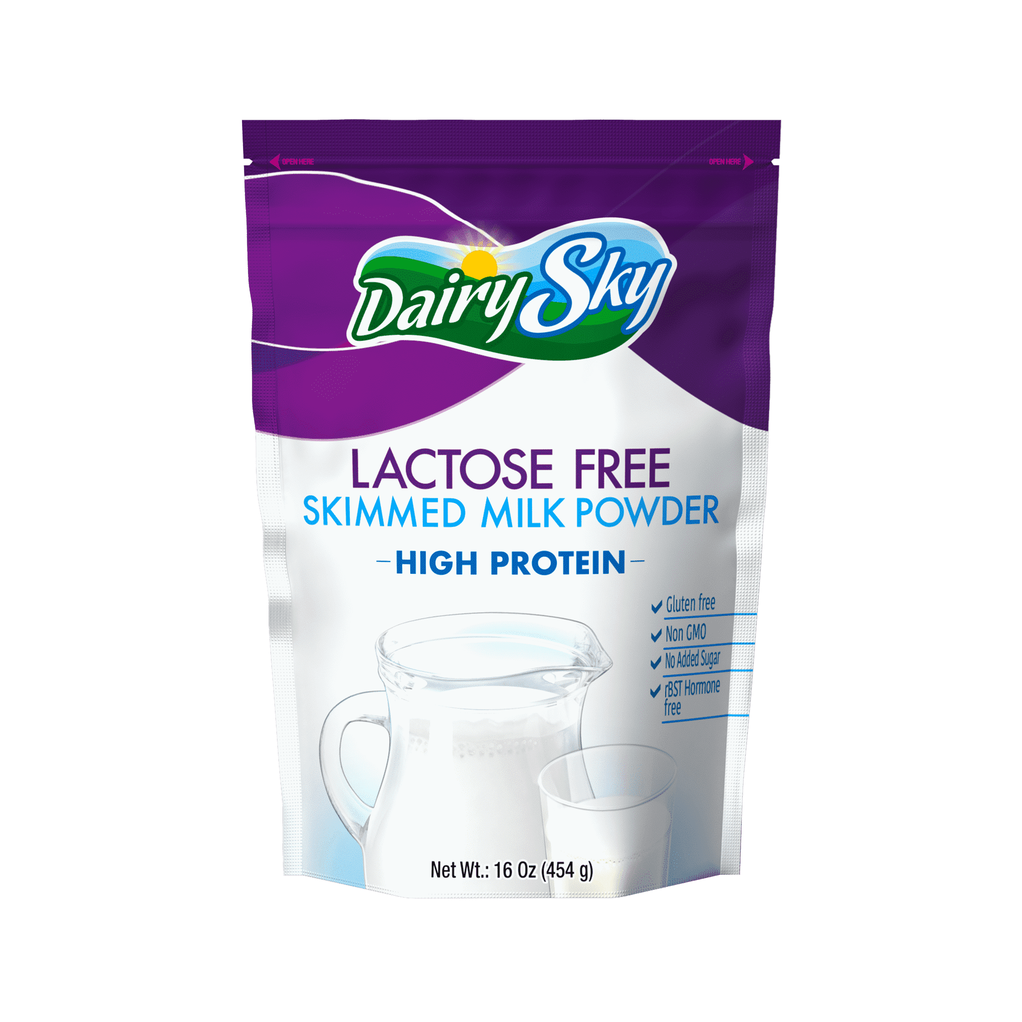 DairySky Lactose free nonfat dry milk powder Gluten Free Non GMO Powdered Milk 16oz for Baking & Coffee, Kosher with Protein & Calcium Dry Milk Lactose Free| Substitute for Liquid Milk | RBST Hormone