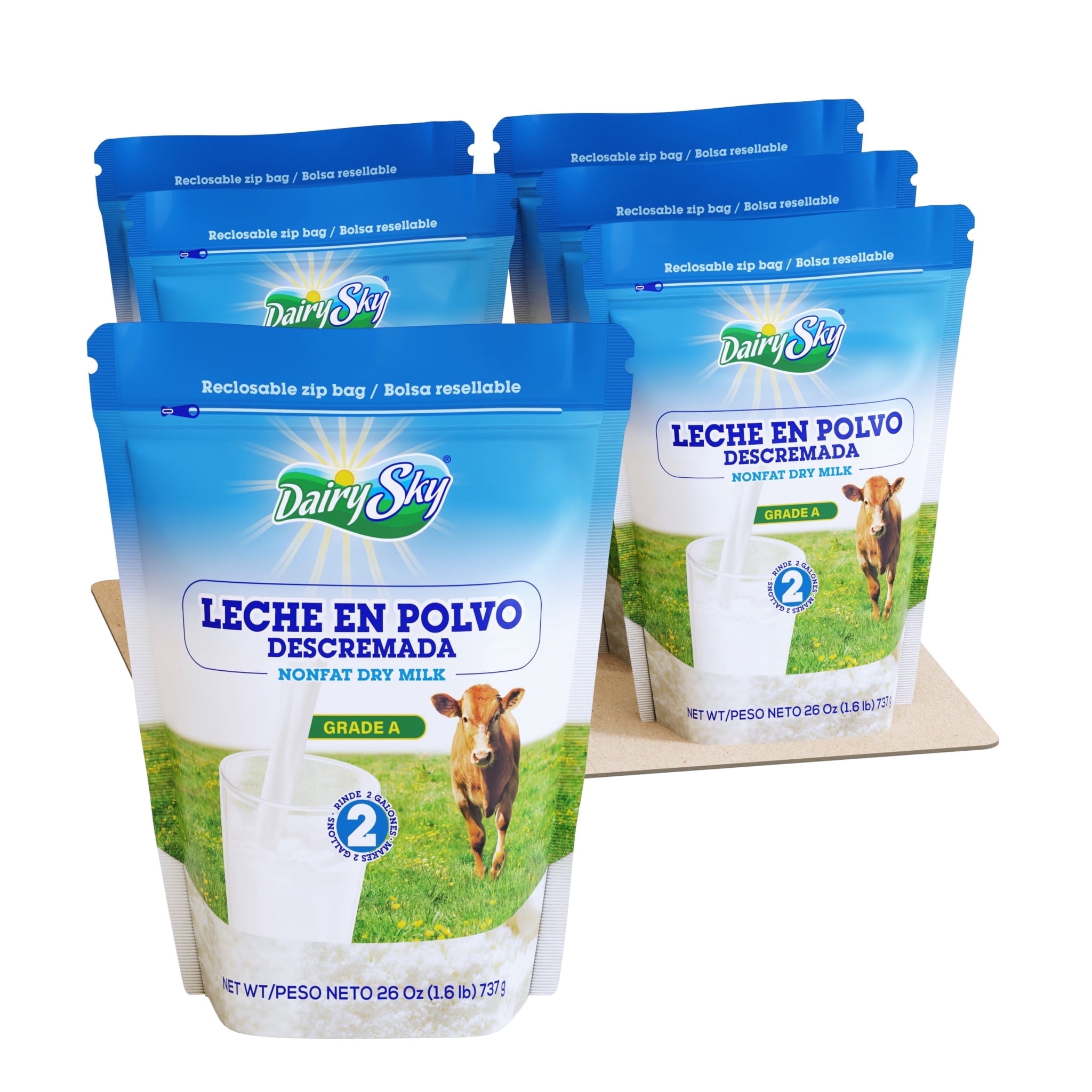 DairySky Nonfat Dry Milk Powder 26oz (1.6 lb) | Leche en Polvo Descremada | Grade A Skim Milk Powder,  Dry Milk, Resealable Pouch ( pack of 6 )