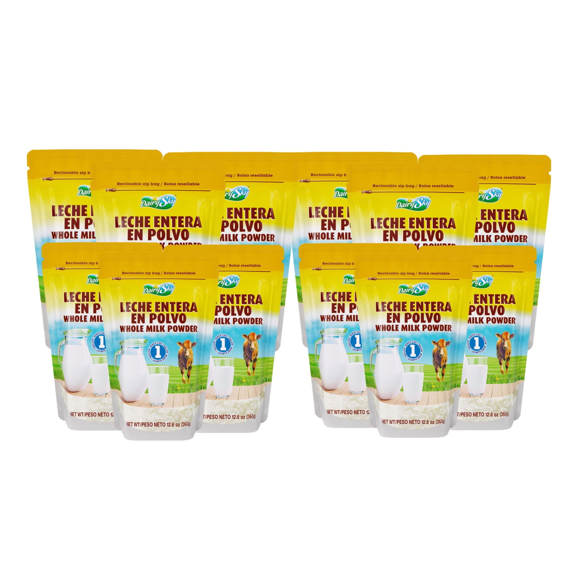 DairySky Whole Milk Powder  Premium Grade Dry Milk Powder, Non-GMO Powdered Milk for Baking, Drinks & Cooking, rBST-Free, Shelf Stable Creamy Milk Powder in Resealable Pouch, 12.6 oz (Pack of 12)