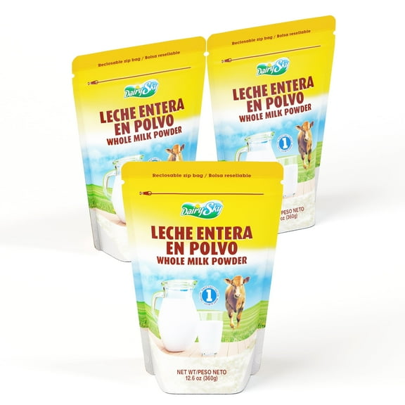 DairySky Whole Milk Powder, Original Flavor, Grade a, Non-GMO, rBST-Free, Shelf-Stable, Resealable Pouch, 12.6 oz (pack of 3)