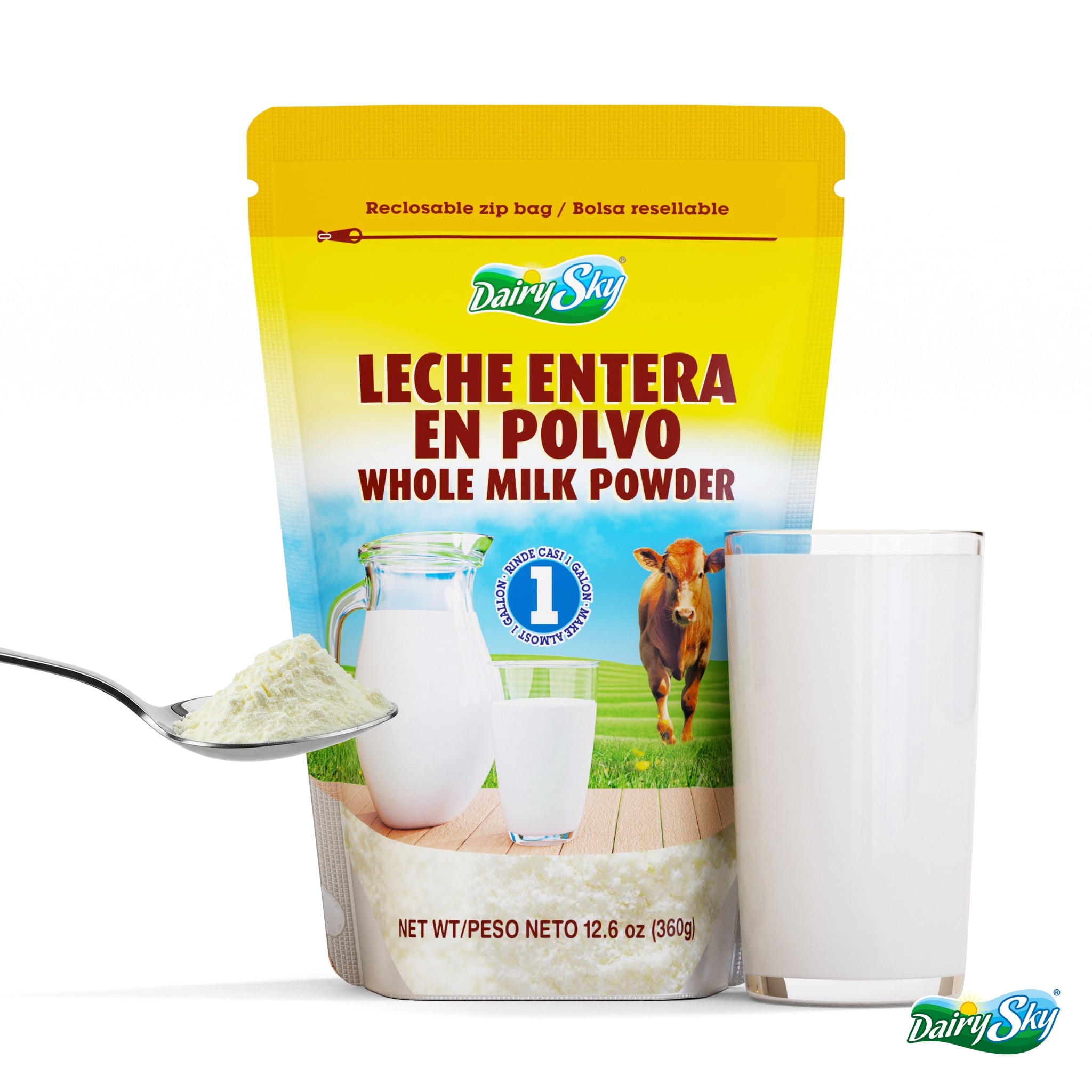 DairySky Whole Milk Powder  Premium Non-GMO Dry Milk, rBST-Free, Shelf-Stable & Creamy, Resealable Pouch, 12.6 o
