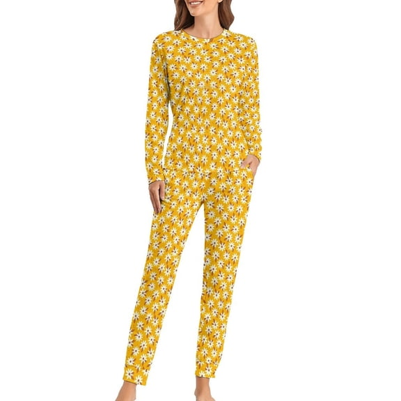 Daisies Blossom Pajamas Female Abstract Flowers Print Cute Nightwear Daily Two Piece Home Oversized Pajama Sets