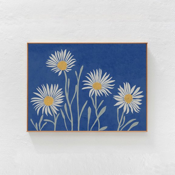 Daisies Blue Wall Decor Horizontal Cottagecore Floral, Unframed Paper Print Size 24x36
