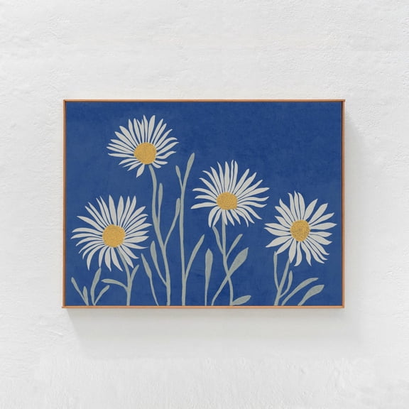 Daisies Blue Wall Decor Horizontal Cottagecore Floral Unframed Paper Print