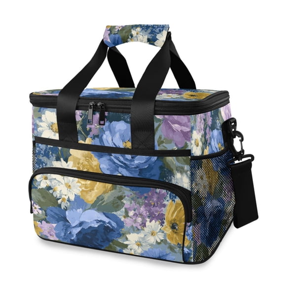 Daisies Blue Yellow Purple Flower Oil Painting Portable Cooler Lunch Box Reusable Insulated Lunch Bag Leakproof 15L