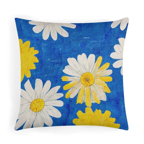 Daisies Are in Bright White on Blue Cushion Pillow Cover 16"x16" Modern Daisy Floral Decorations Pillow Covers Throw Pillowcases Modern Decorative Pillow Covers for Couch Sofa Bedroom Car