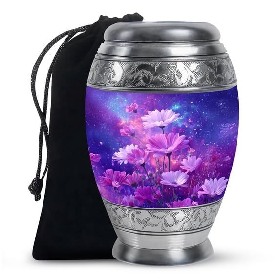 Daisies Cremation Urn for Human Ashes Adult Male Dad - Large Purple Decorative Urn - Funeral Urns for Women Ashes - Memorial Urns for Adult Human Man ( Size - 10inch )