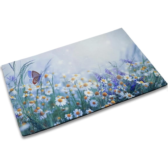 Daisies Door Mat, 17 x 30 Inch Butterfly Welcome Doormat Decorative Home Floor Mat,Non Slip Rubber Back and Strong Water Absorption for Outdoor Indoor Entrance Decor