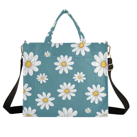 Daisies Floral Flowers Corduroy Tote Bag Handbag Large Messenger Bag Shoulder Crossbody Zipper Bag Purse