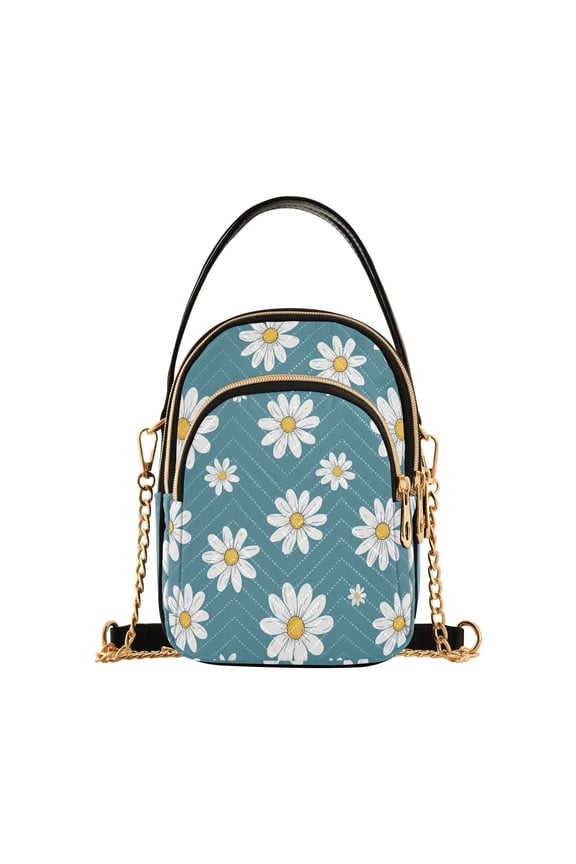 Daisies Floral Flowers Women Quilting Handbags Shoulder Bag Cross Body Bag with Crossbody Strap Hobo Bags Chain Strap