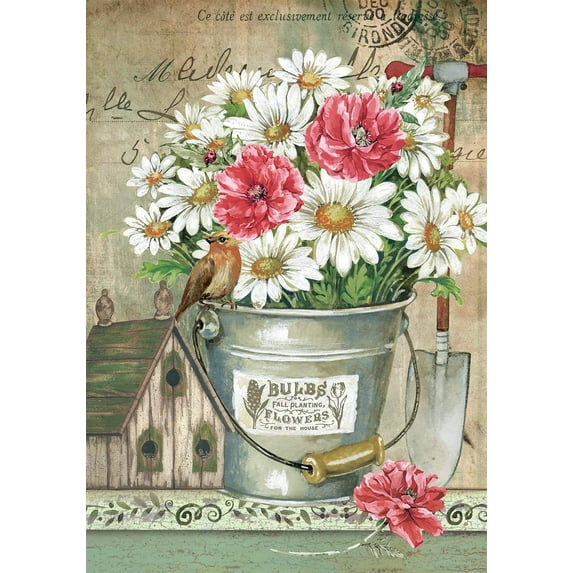 Daisies Floral Flowers in Bucket Decoration Spring Birdhouse Farmhouse House Flag Outdoor Yard Flag 28" x 40"
