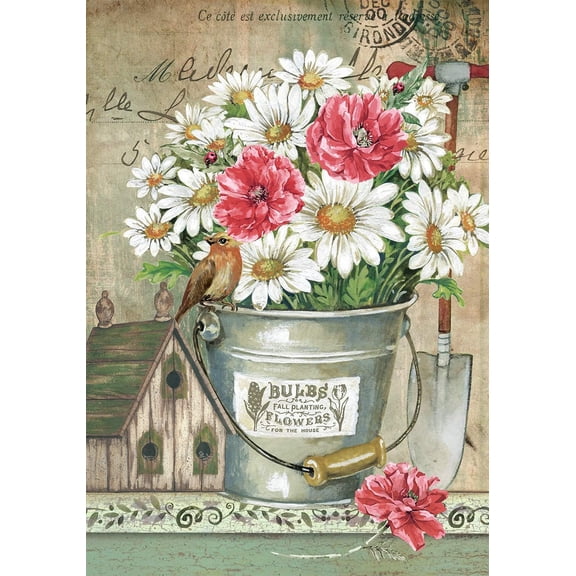 Daisies Floral Flowers in Bucket Decoration Spring Birdhouse Farmhouse House Flag Outdoor Yard Flag 28" x 40"