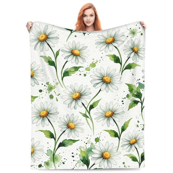 Daisies Flower Throw Blanket Ultra Soft Cozy Decorative Flannel Blanket for Home Bed Couch Chair Travel 50x40