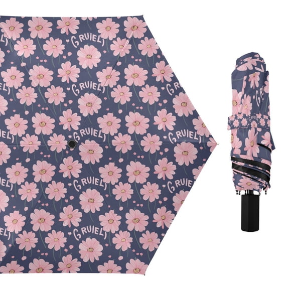 Daisies Flower and Character Compact Sun Umbrella Windproof Travel Umbrellas for Rain Strong Portable UV Protection