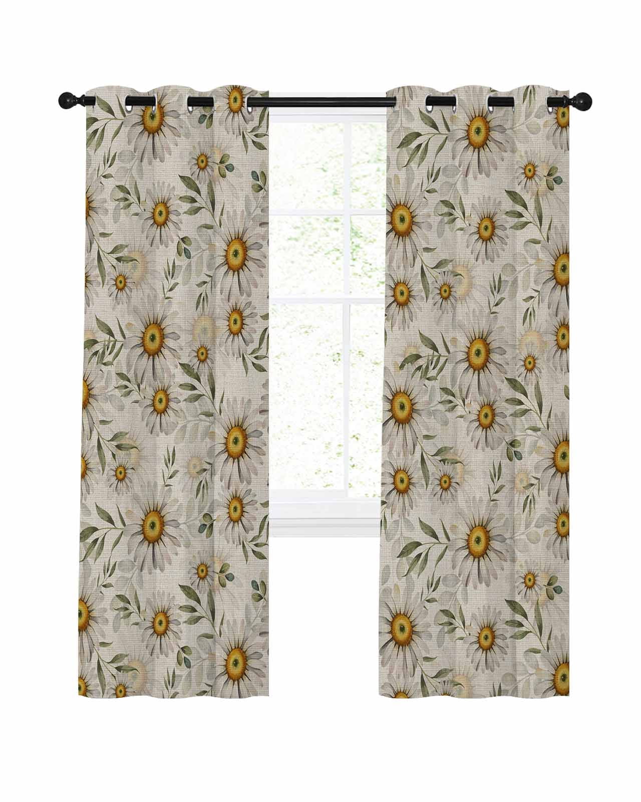Daisies Flowers Blackout Curtains 72 Inch Length Spring Summer Idyllic ...