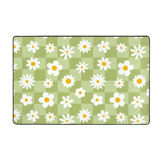 Daisies Flowers Square Shaggy Area Rug, Rugs for Living Room Bedroom Non Slip Door Mat Indoor Carpet Machine Washable Nursery Home Decor Floor Mats for Entryway 60x39in-#