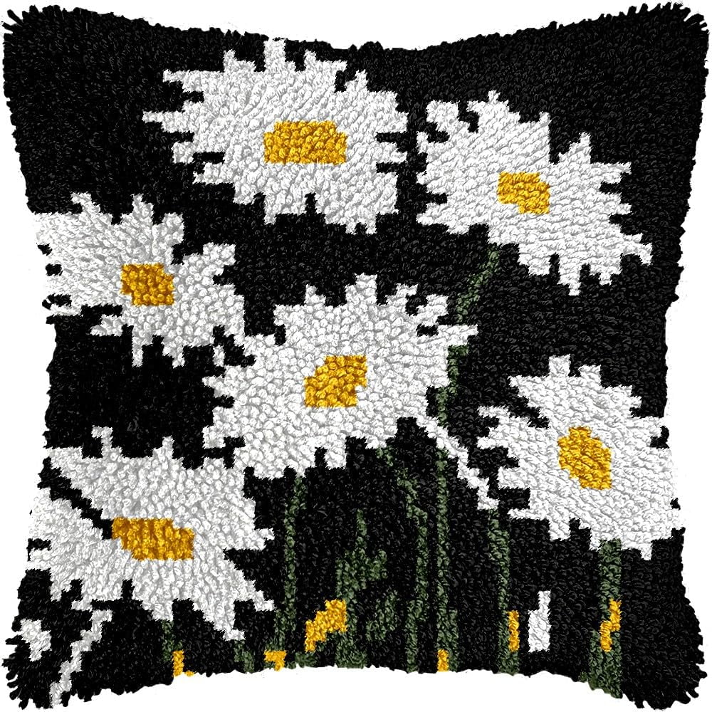 Daisies Latch Hook Kits Pillow kits Cushion Throw Pillow Embroidery Craft Kits DIY Kits of DIY Hooking Pillowcase Cover Supplier with Color Printed Canvas 43x43cm (10)