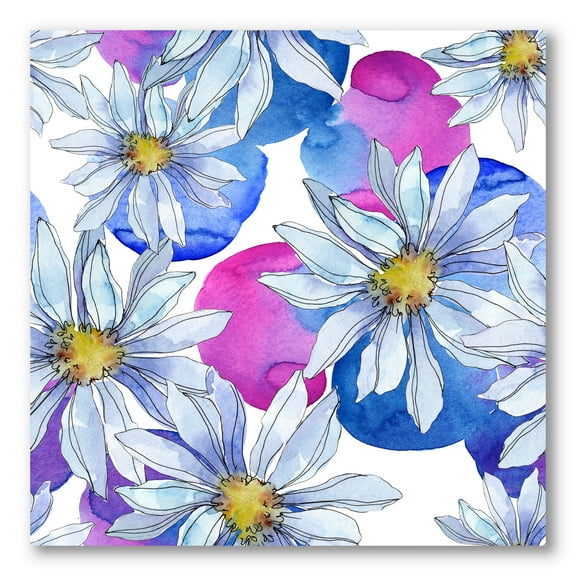 Daisies On Red and Blue Background 30 in x 30 in Painting Canvas Art Print, by Designart