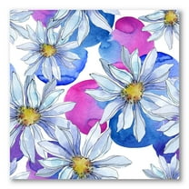 Daisies On Red and Blue Background 30 in x 30 in Painting Canvas Art Print, by Designart